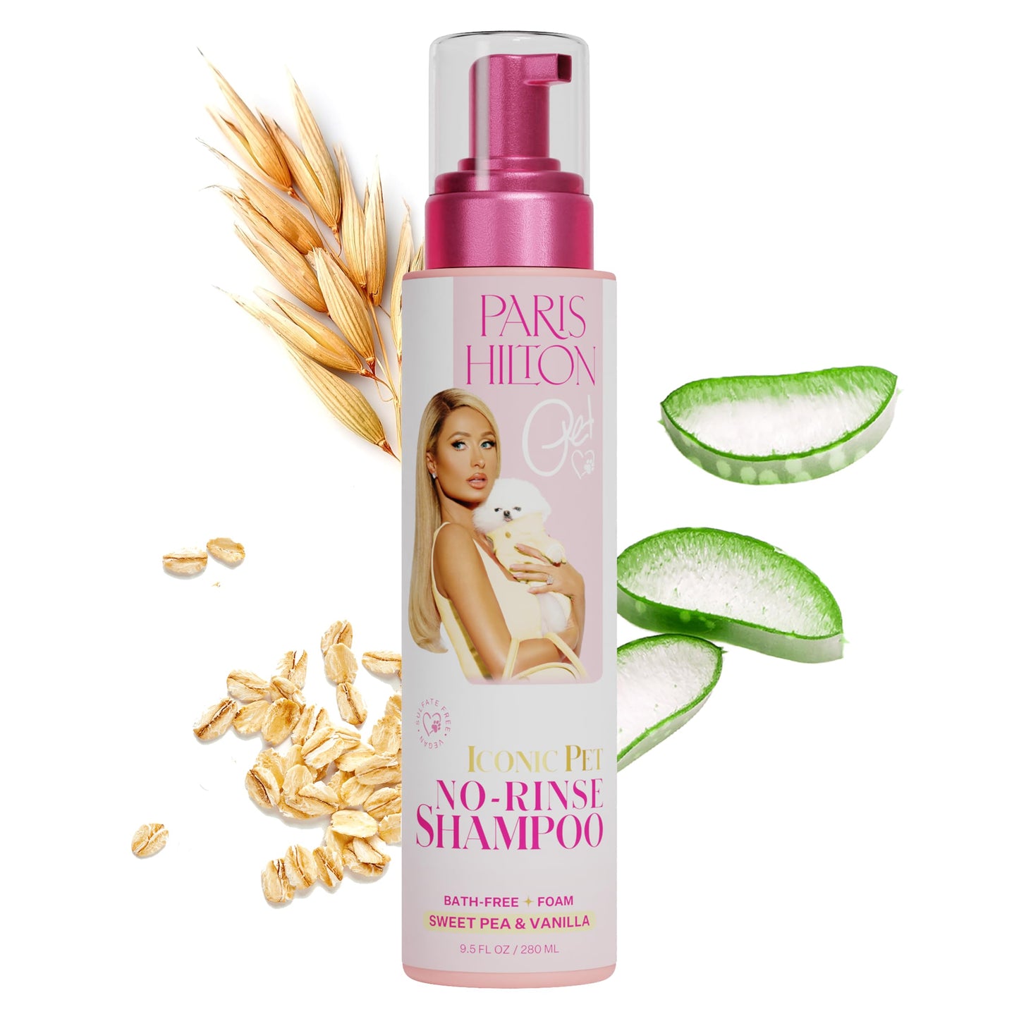 Paris Hilton Pet Iconic Sweet Pea & Vanilla Scent No-Rinse Dog Shampoo, Waterless Dog Wash, Hypoallergenic, 280ml – Quick Clean for Dogs, Easy Grooming, No Rinse Needed