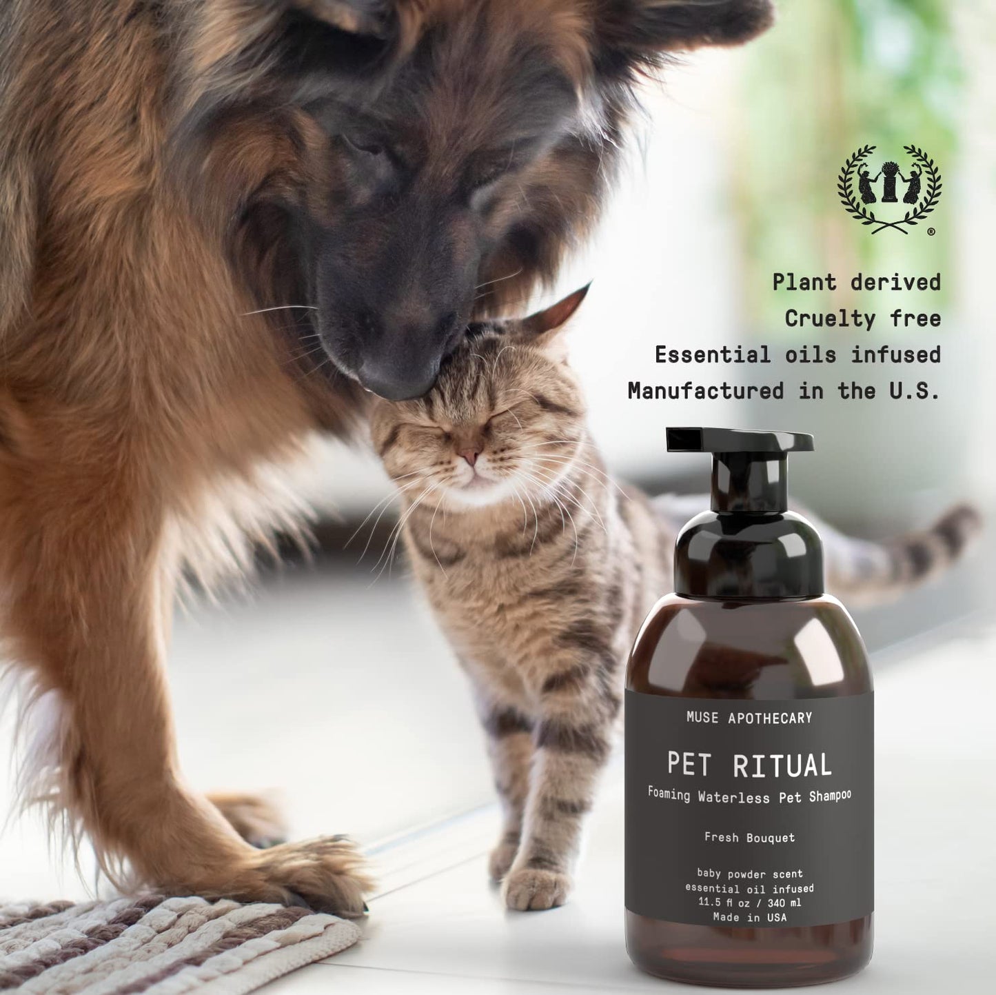 Muse Apothecary Pet Ritual Foaming Waterless Shampoo for Dogs, Waterless Dog Shampoo Foam, No Rinse Dog Shampoo, Waterless Dog Shampoo for Large Dogs - Essential Oils Infused, 11.5oz Fresh Bouquet