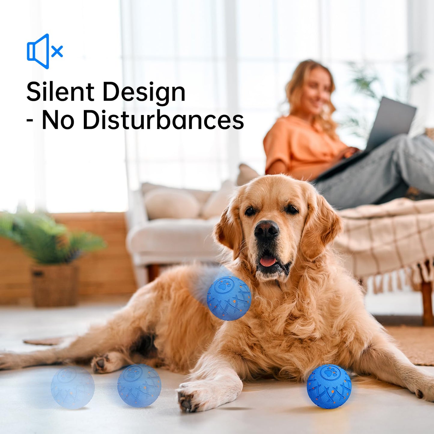 hipibbo Interactive Dog Ball Dog Toys - Automatic Moving and Rolling Dogs Toy for Medium Large Dogs, Motion-Activated Dog Stimulation Toy for Boredom Relief to Keep Them Busy, Waterproof (Blue)