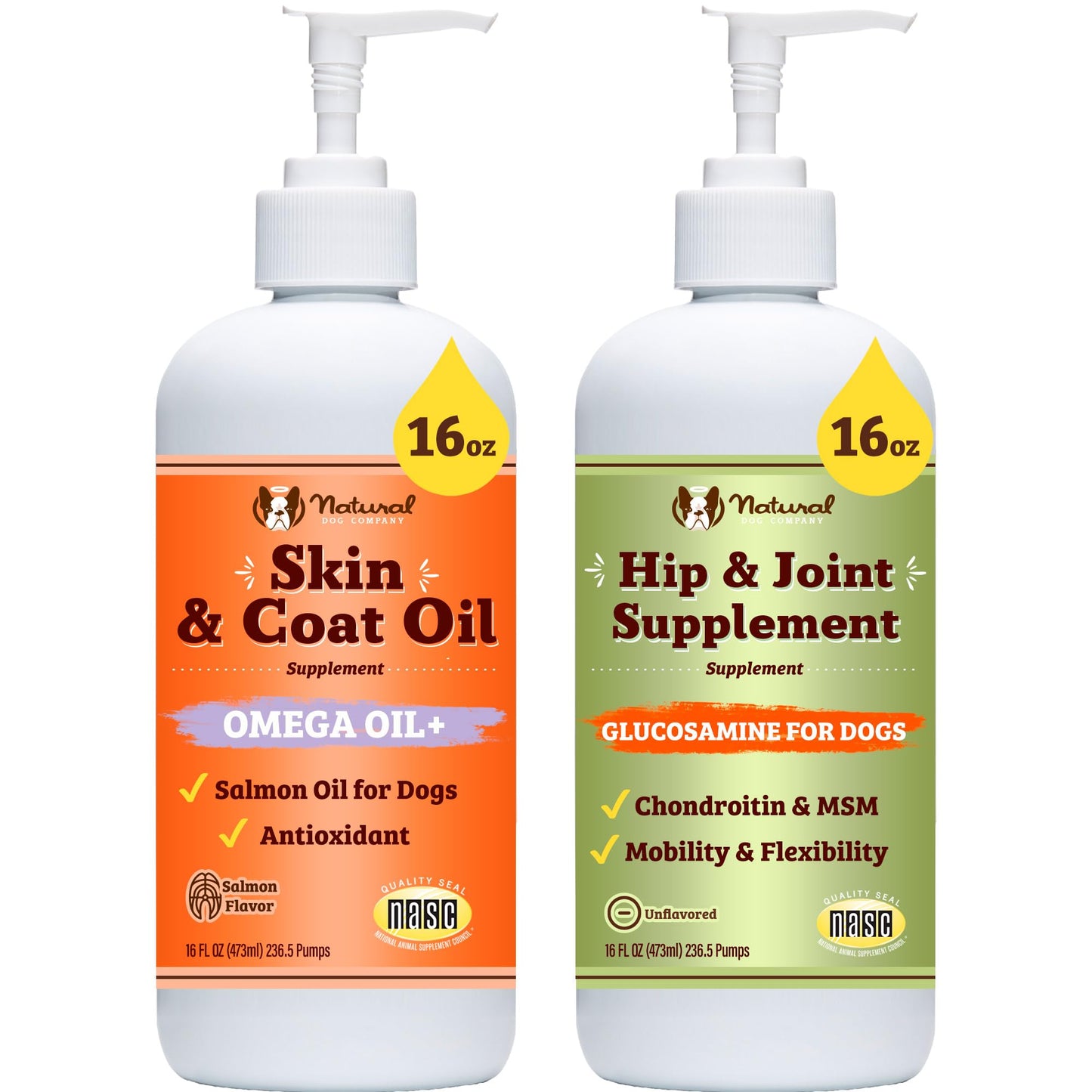 Natural Dog Company Healthy Joints, Skin and Coat Bundle for Dogs, Includes (1) Bottle Natural Dog Company Skin and Coat Oil, (1) Bottle Liquid Glucosamine, Food Topper, Dog's Fish Oil Supplement