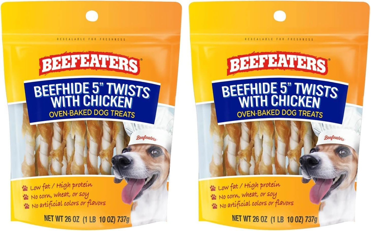 Beefeaters Dog Treats - Beefh 5in Twist with Chicken 26oz | Dog Food High Protein, Low Fat, Enriched with Vitamins & Minerals | Promotes Clean Teeth | Dog Training Treats for All Dog Sizes (Pack of 2)