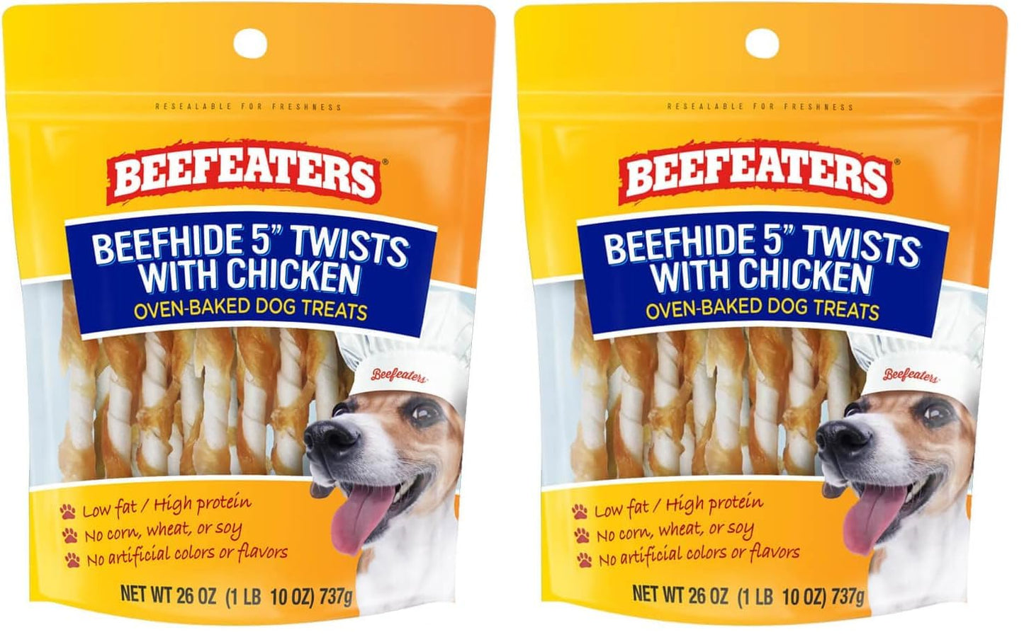 Beefeaters Dog Treats - Beefh 5in Twist with Chicken 26oz | Dog Food High Protein, Low Fat, Enriched with Vitamins & Minerals | Promotes Clean Teeth | Dog Training Treats for All Dog Sizes (Pack of 2)