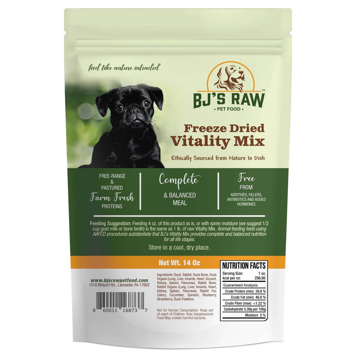 BJ'S RAW PET FOOD Freeze Dried Vitality Complete Mix Protein Rich Nutritious Meal for Optimal Health Made in USA, 14-Ounce
