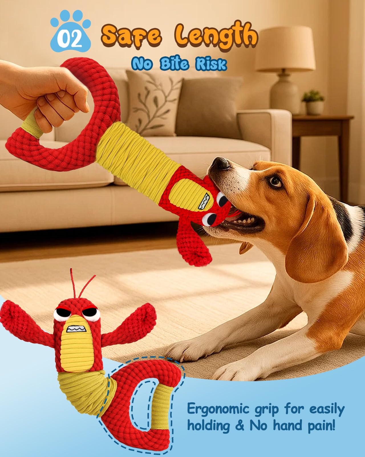 Swooflia Tug of War Dog Toy-Squeaky Plush Tug a War Dog Toy for Medium Large Breed Dogs to Keep Them Busy, Interactive Crinkle Doggie Toy, Cute Lobster with Soft Long Pull Handle