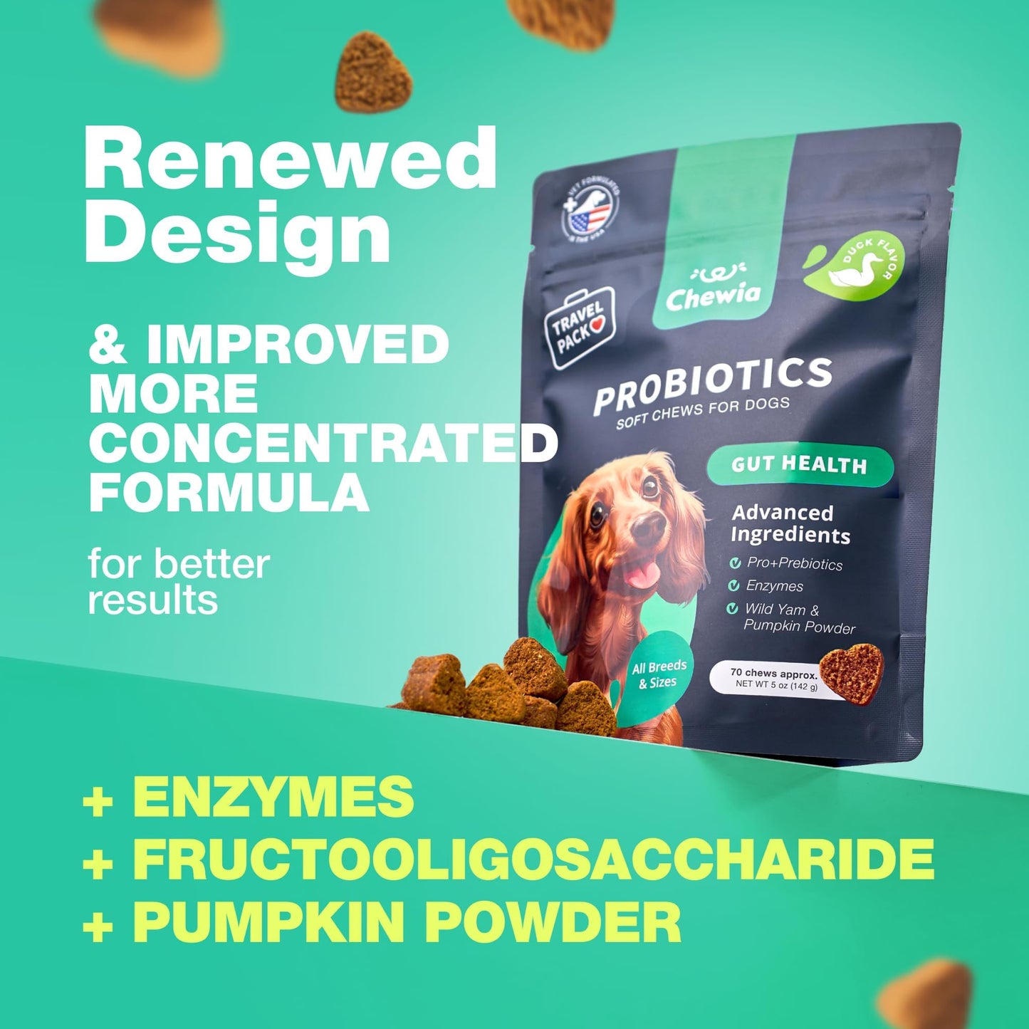Probiotics for Dogs Gut Health, Digestion, Immunity, Yeast Balance, Itchy Skin, Allergies Support - Dog Probiotic Chews (Travel Pack) with Digestive Enzymes for Gut Flora - Pumpkin and Yeast Powder