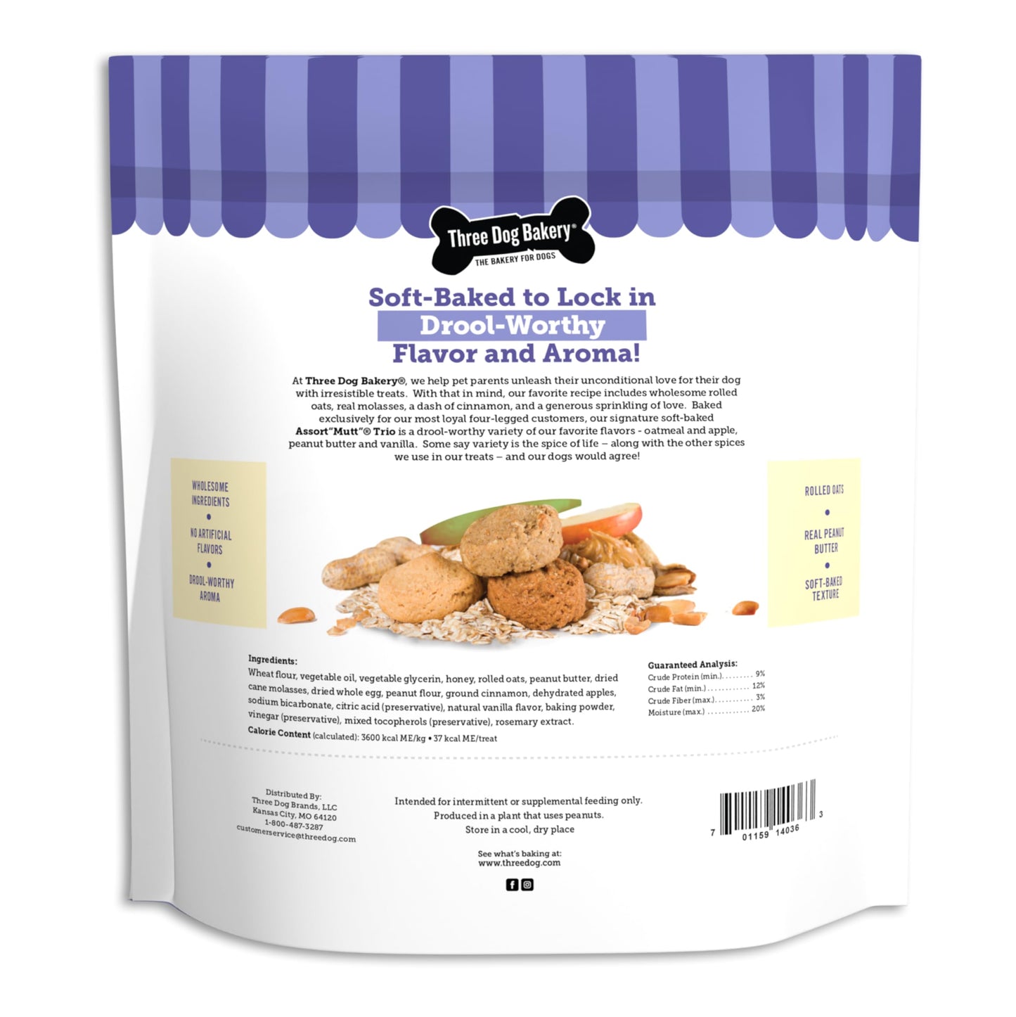 Three Dog Bakery Assort"Mutt" Trio, 48oz – Delicious Dog Treats With Oats, Apple, Peanut Butter & Vanilla, Premium Dog Training Treats, Puppy Treats