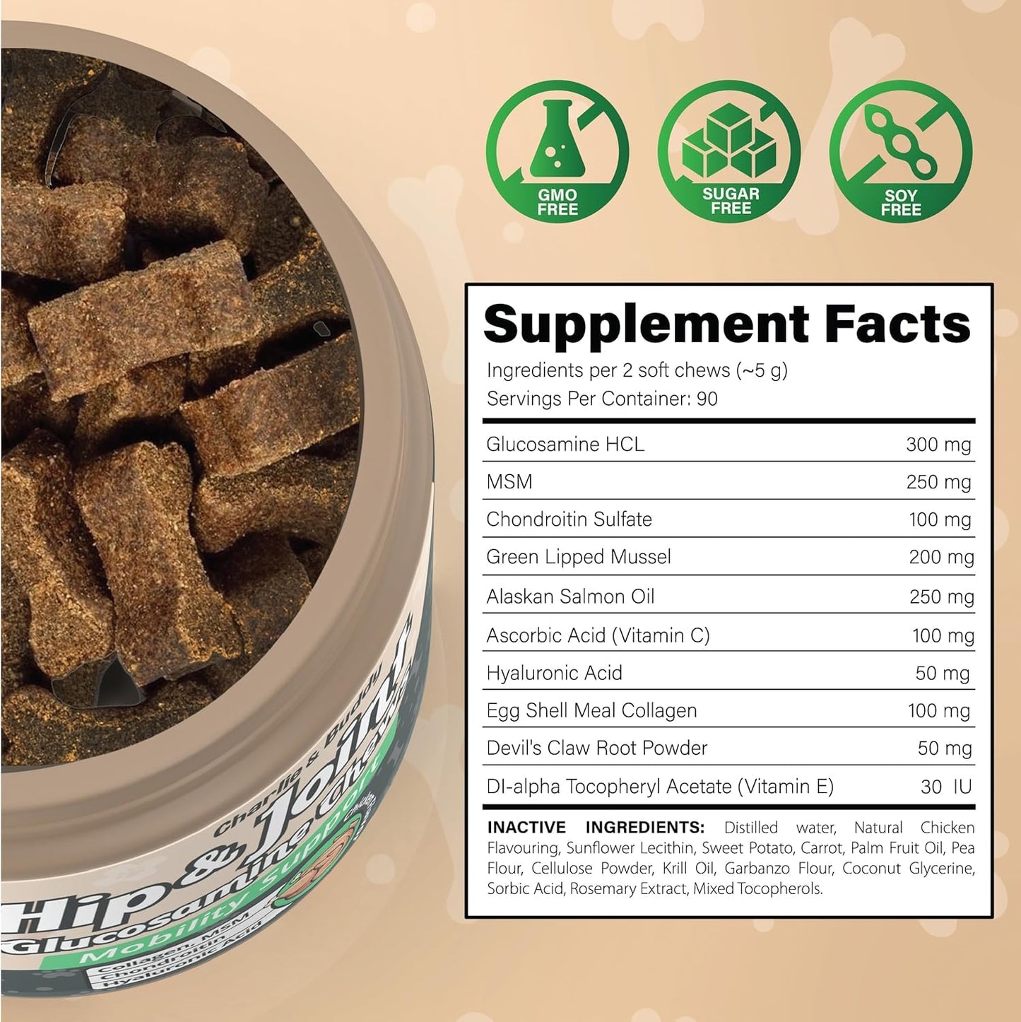 260 Bites Wellix Dog Hip and Joint Supplement Arthritis Pain Relief with Glucosamine Chondroitin MSM Natural & Functional Ingredients Joint Care Chews for Senior Dogs