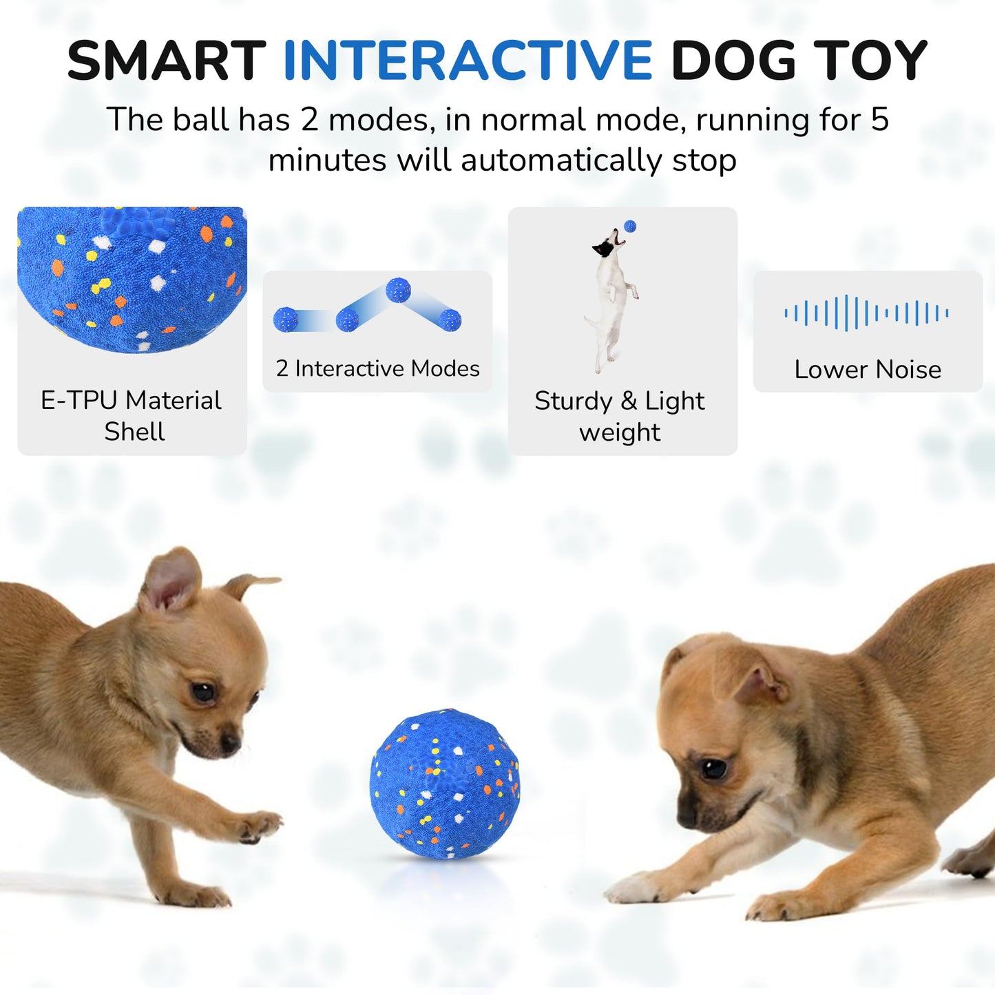Smart Interactive Dog Toys【New E-TPU Material】 Automatic Moving, Crazy Bouncing and Rotating Interactive Dog Ball,IPX7 Waterproof Design,Pet Active Rolling Ball for Medium and Large Dogs (Blue)