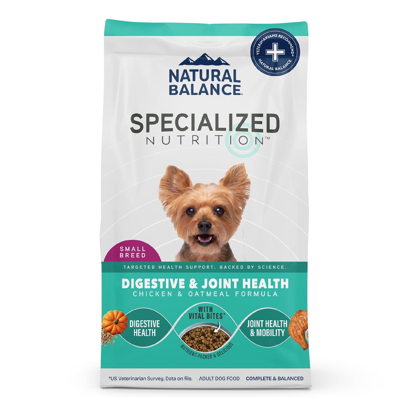 Natural Balance Specialized Nutrition Dry Dog Food with Chicken and Oatmeal for Dogs, Small Breed Digestive & Joint Health, Natural Ingredients with Added Vitamins & Minerals - 12 lbs