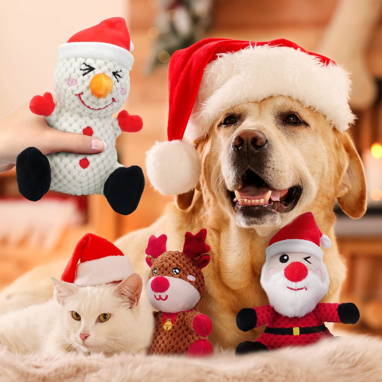 Epesiri Christmas Plush Dog Squeaky Toys for Large Breed, 3 Pack Durable Dog Toys for Medium Dogs, Cute Christmas Puppy Toys with Cotton, Tough Dog Chew Toys, Dog Toys Gift