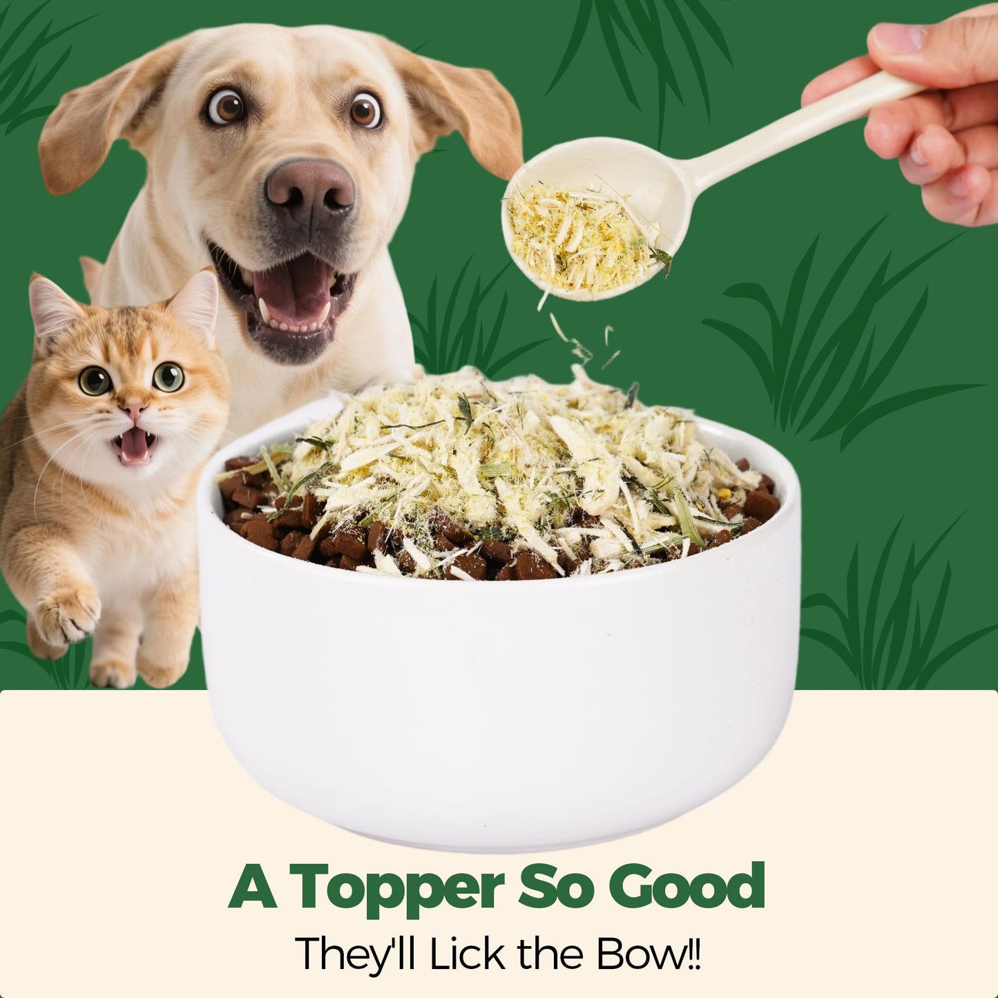 Wellix Dog & Cat Food Topper - Cat Grass Treats Freeze Dried Egg Yolk&Chicken Flavor Low Calorie - Hairball Control and Gut Health Cat Treats for Indoor Cats
