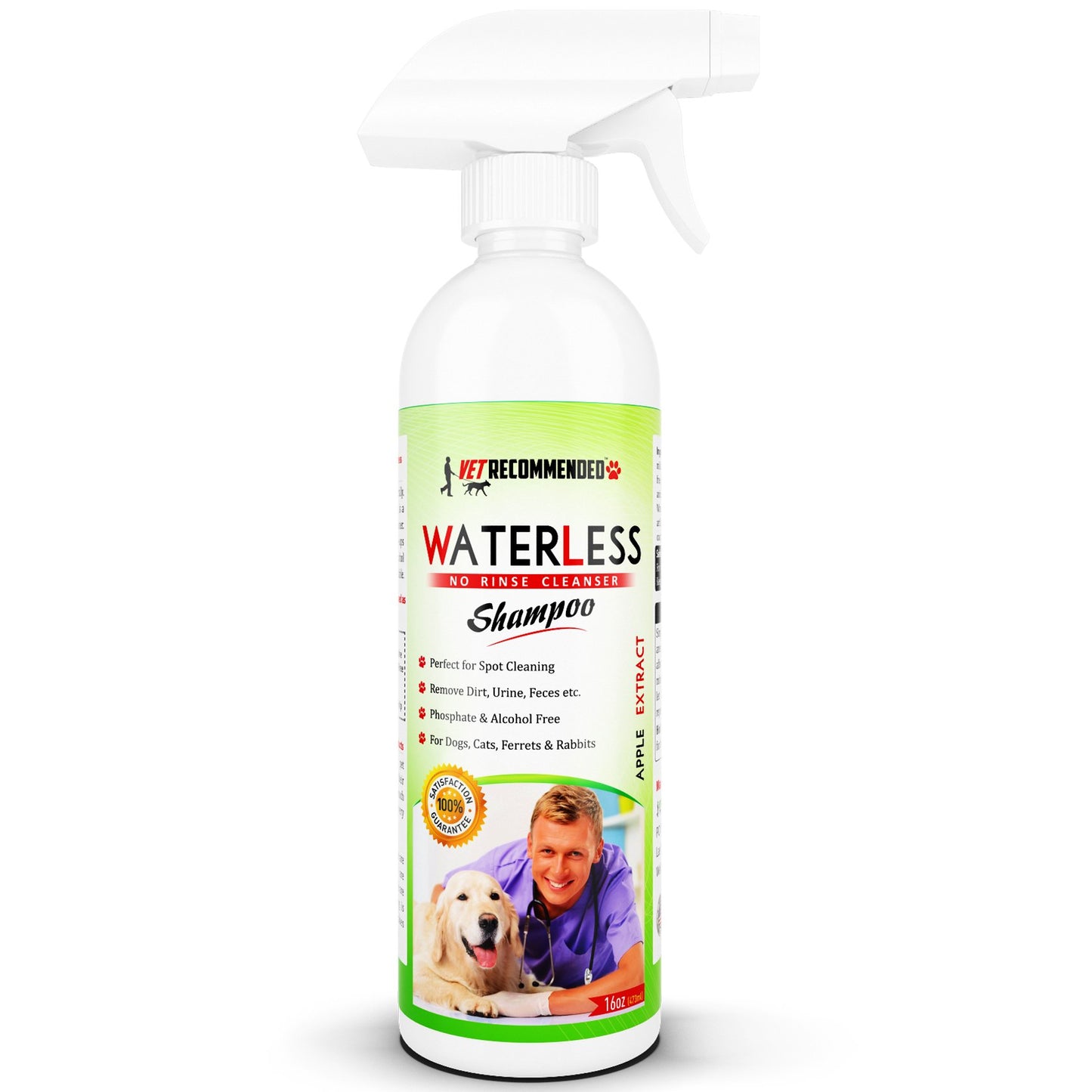 Vet Recommended Waterless Dog Shampoo No Rinse Dry Shampoo for Dogs (16oz), Detergent and Alcohol Free, Apple Extract - Perfect for Spot Cleaning The Dog Coat - Made in USA
