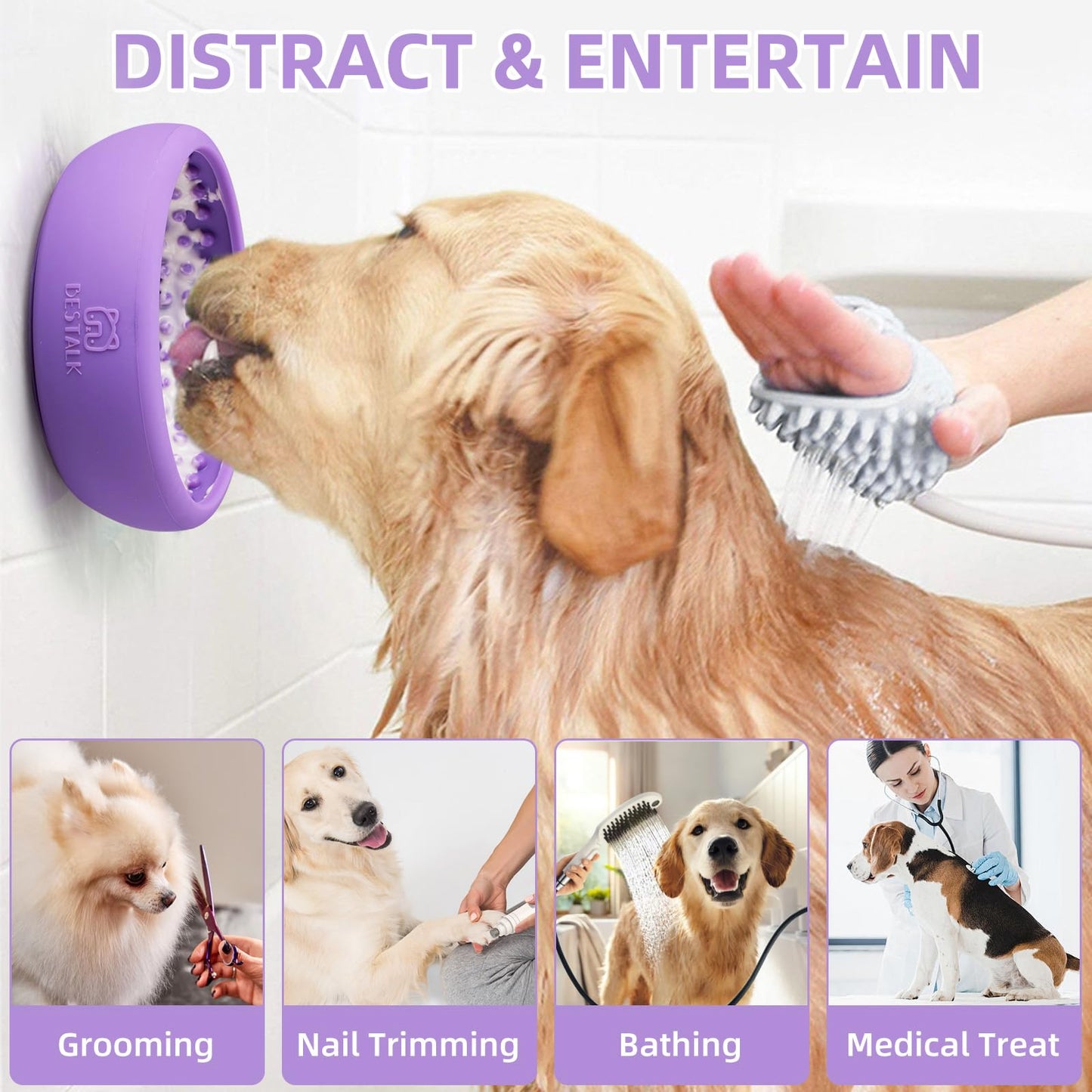 Dog Lick Bowl, Bestalk Anxiety Relief Lick Mat for Dogs, Non-Slip Freeze Licking Bowl Enrichment Puzzle Feeder for Distraction, BPA Free Silicone, Dishwasher Safe(Purple,S)