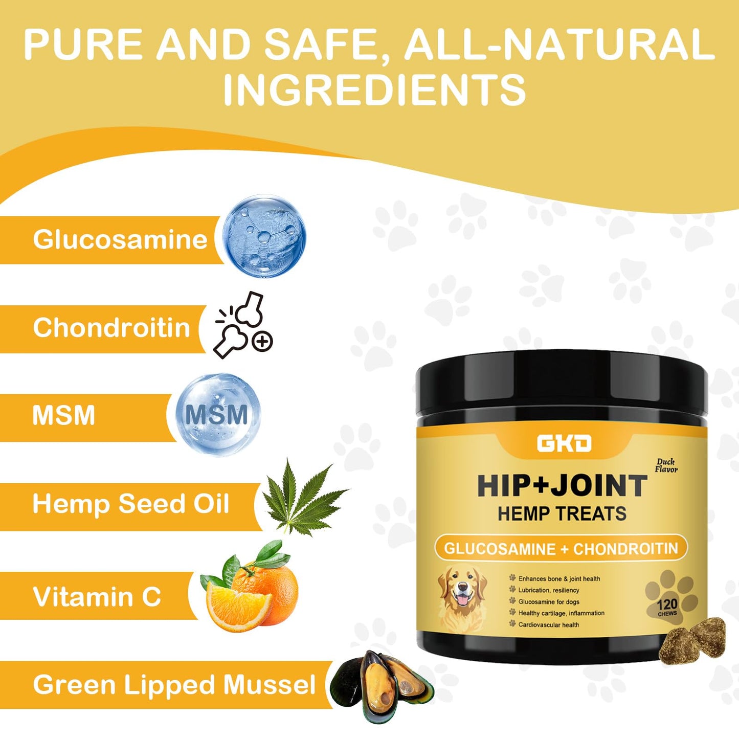 Joint Supplement for Dogs - Joint Chews for Dogs 100% Natural Ingredients, Glucosamine Chondroitin Bone Hip and Joint Supplement Dogs Aid with Relief Arthritis Pain, Care Mobility Bites Treats