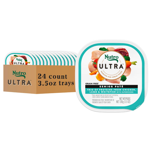 Nutro Ultra Wet Dog Food Senior Pate Trio of Proteins Chicken, Lamb & Whitefish, 3.5 oz. Trays (24 Count, Pack of 1)