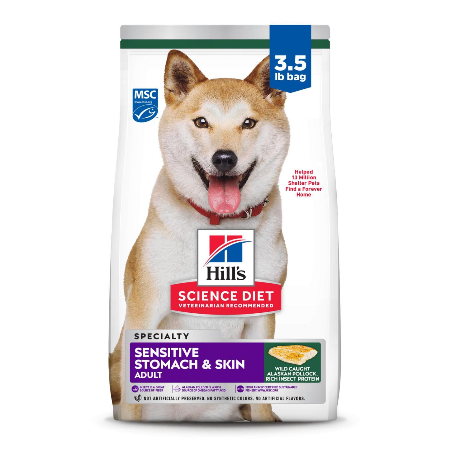 Hill's Science Diet Sensitive Stomach & Skin, Adult 1-6, Stomach & Skin Sensitivity support, Dry Dog Food, Pollock, Barley, & Insect Recipe, 3.5 lb Bag