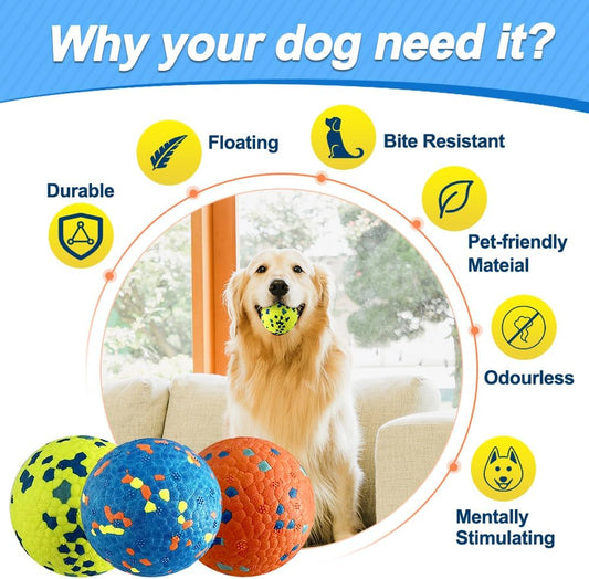 Mankoda Dog Balls, Dog Tennis Balls for Aggressive Chewers, 3'' Durable Teething Chew Toys & Floating Water Toy, Interactive Fetch Ball for Medium/Large Dogs (3 Pack)