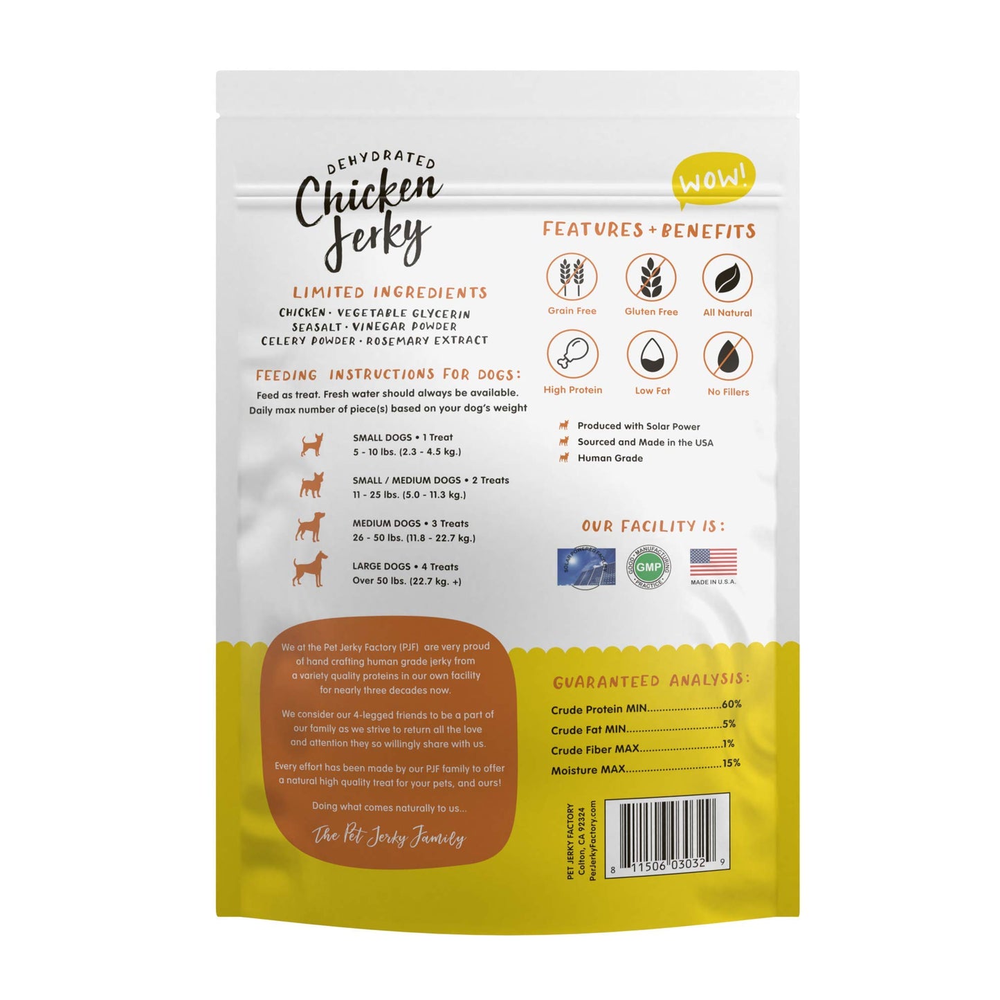 Pet Jerky Factory Premium Whole Muscle Chicken 5 oz. Dog Jerky Treats | 100% Human Grade | USA Made | High Protein | Grain Free | Limited Ingredients | No Filler | BHA-BHT Free | Chewy Texture