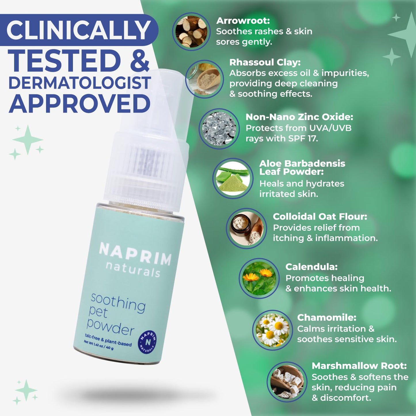 Naprim Naturals Soothing Pet Powder – Talc-Free Itch Relief for Dogs - Hot Spot Treatment, Dog Allergy Relief & Dry Shampoo for Dogs - Dog Paw Balm & Wound Care - First Aid for Sensitive Skin