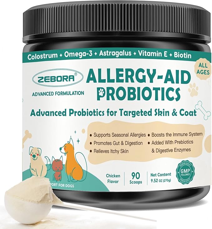 ZEBORA Dog Allergy Relief - Dog Itching Skin Relief, Advanced Skin Probiotics for Dogs, Colostrum, Support Itchy Ears, Seasonal Allergies, Immune, Digestive Health, Alternative for Dog Allergy Chews