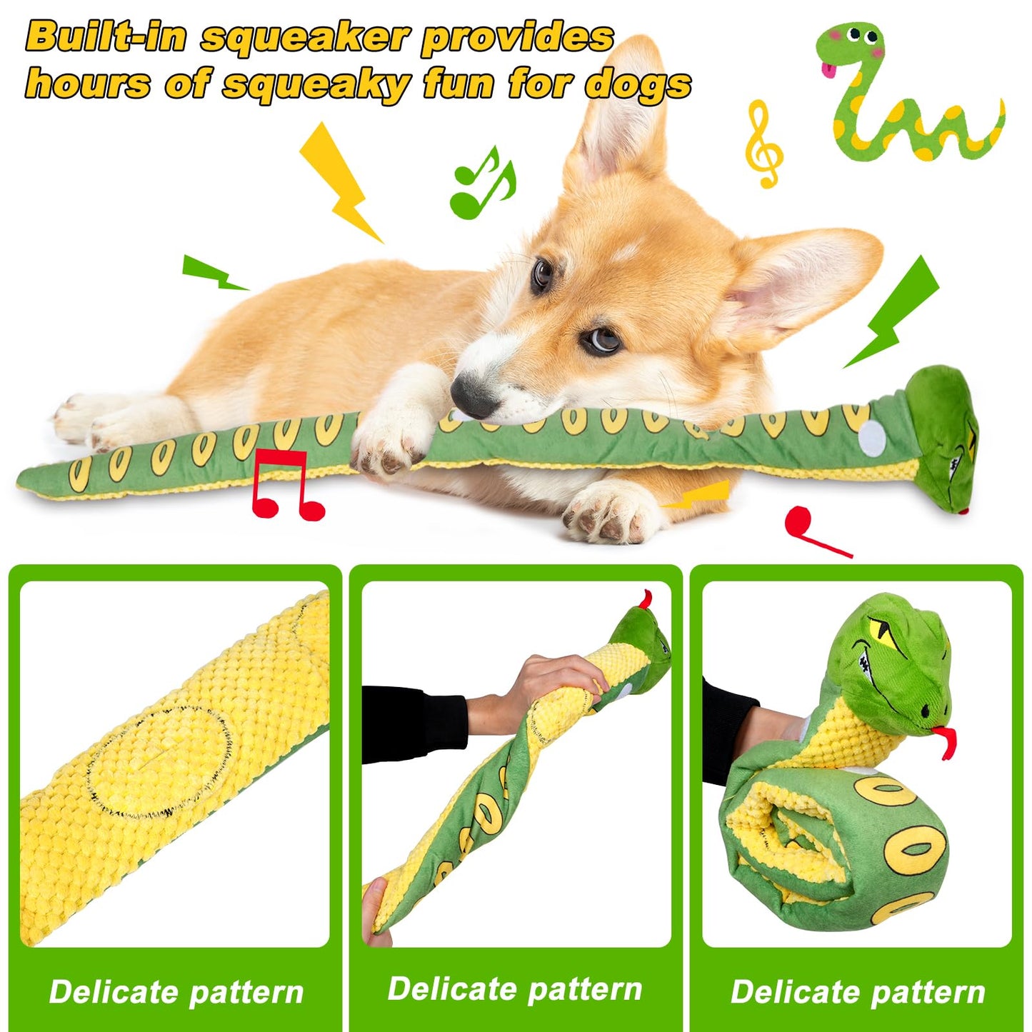Tierglück Snake Squeaky Crinkle Dog Toy, Hide-and-Seek Treat Dispenser with Sniffing & Digging & Foraging Puzzle, Plush Interactive Mental Stimulation Enrichment for Puppies, Small/Medium/Large Dogs