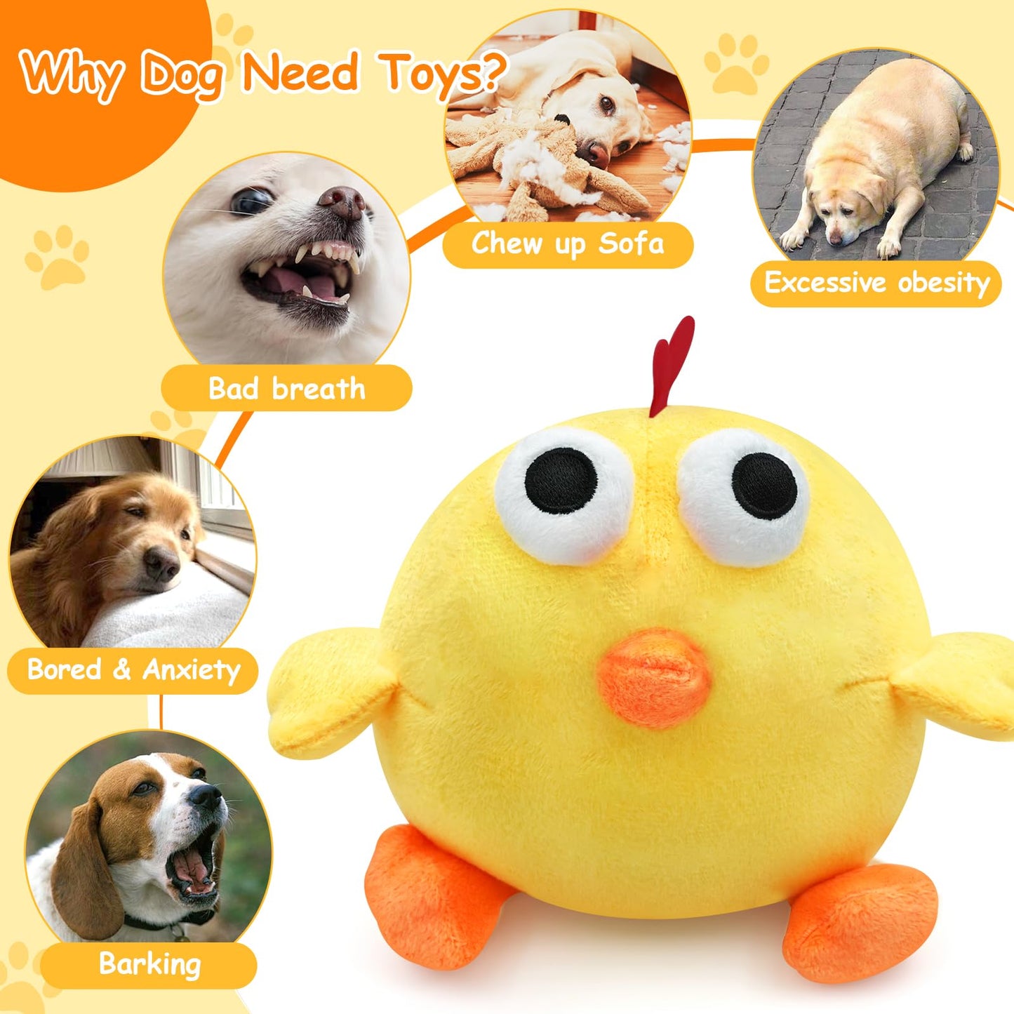 Dcoinc Dog Toys Ball, Interactive Dog Toys Squeaky Dog Toy, Rechargeable Active Moving Pet Plush Toy Keep Dogs Busy Jumping & Music Ball for Small Medium Large Breed Puppy