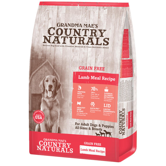 Grandma Mae’s Country Naturals Dry Dog Food, Grain Free Formula, Lamb, Slow Cooked & Nutrient Dense, Made in USA, 12 LB Bag