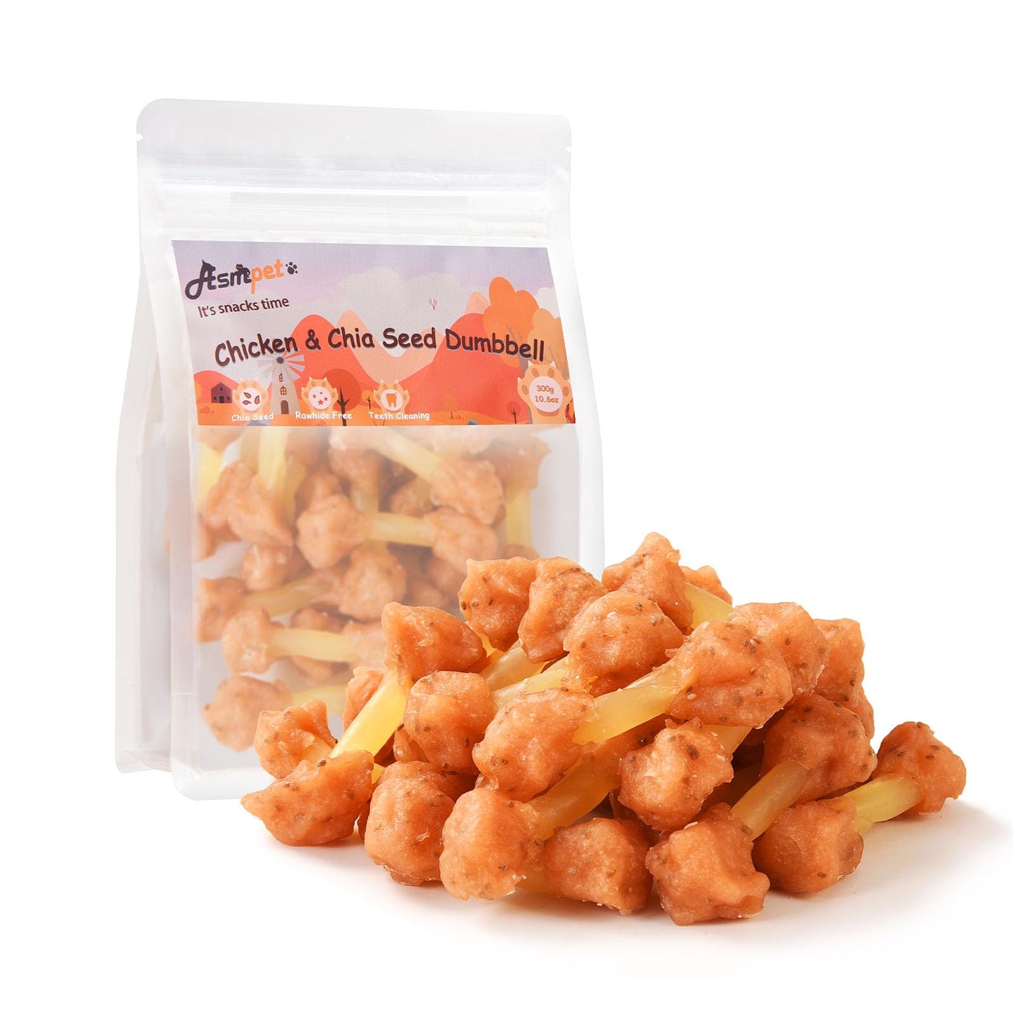 ASMPET Dog Treats Chews, Chicken Wrapped Cod Dumbbell, Rawhide Free & Grain Free Chewy Training Snacks