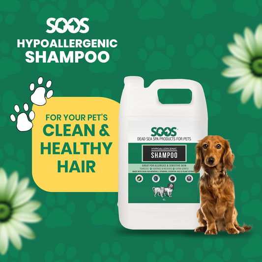 Soos Pet Hypoallergenic Shampoo for Dogs and Cats Made with Natural Dead Sea Minerals Fast Absorbing with Vitamins Essential Oils Natural Ingredients - 1x (4L Gallon)