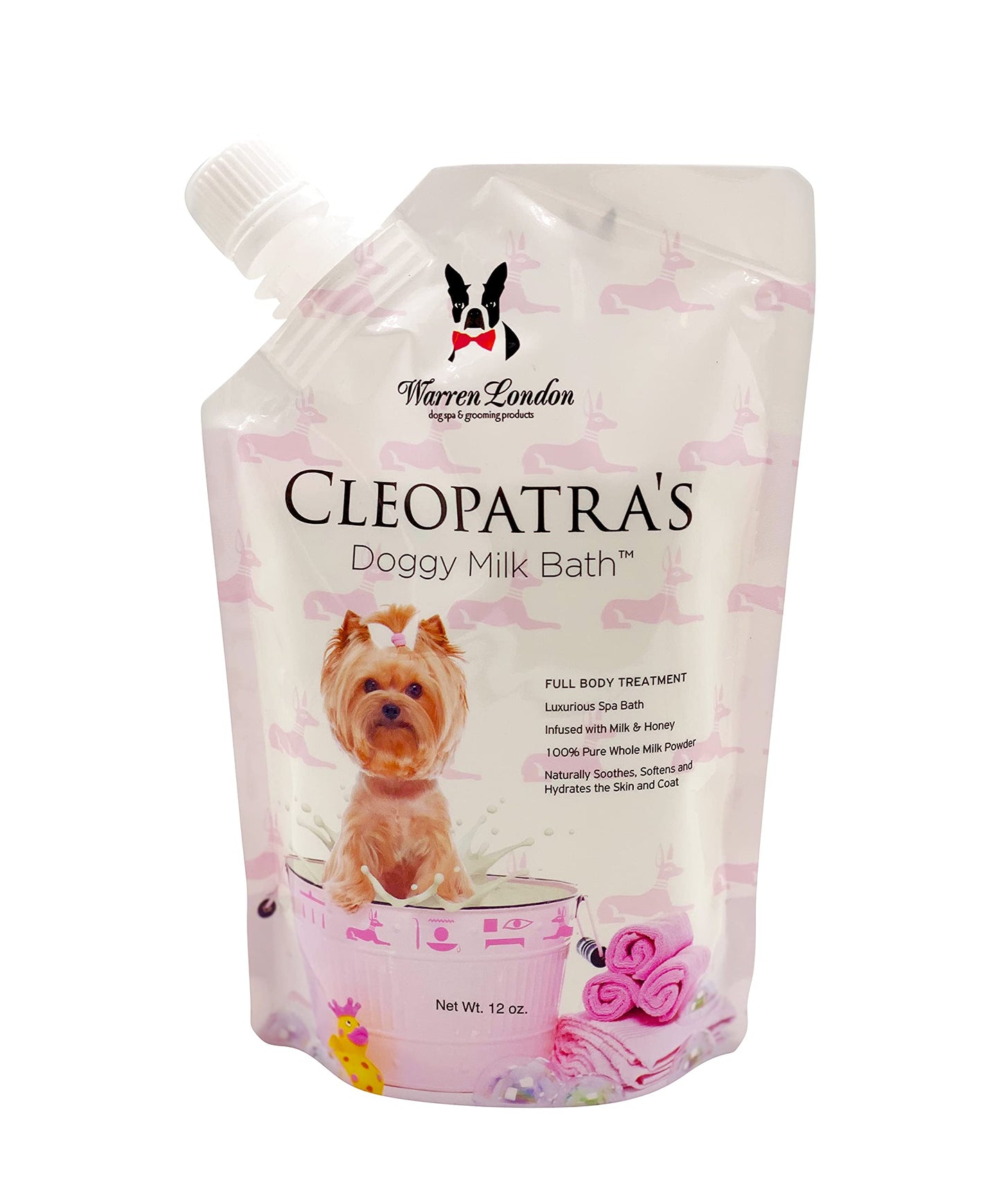 Warren London Cleopatra's Doggy Milk Bath | Luxurious Dog Shampoo and Conditioner w/Whole Milk Powder and Honey for Silky Smooth Coat | Use as a Full Bath Soak or Spray On Dog Shampoo | 12oz