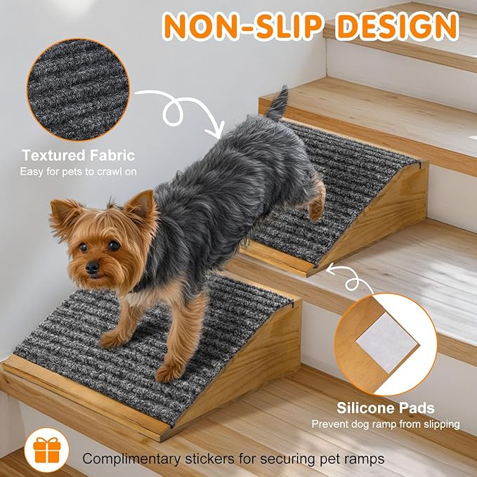 Dog Ramp for Stairs, Non-Slip Dog Stairs, Low-Angled Pet Ramps for Small Dogs and Cats, Medium Dogs, Step and Stair Assist for Injured and Older Pet, Walnut, 4 Pack