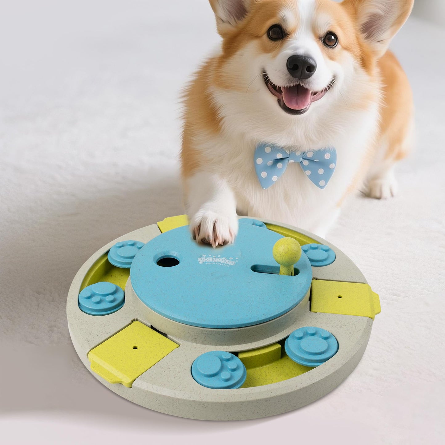 PAWISE Dog Puzzle Feeder Toy,Fun Slow Feeder 3 Levels, Pup Food Treat Dispenser for IQ Training & Mental Enrichment, Interactive Gift for Smart Dogs,Ideal for Small Dogs (Blue & Gray, Round)