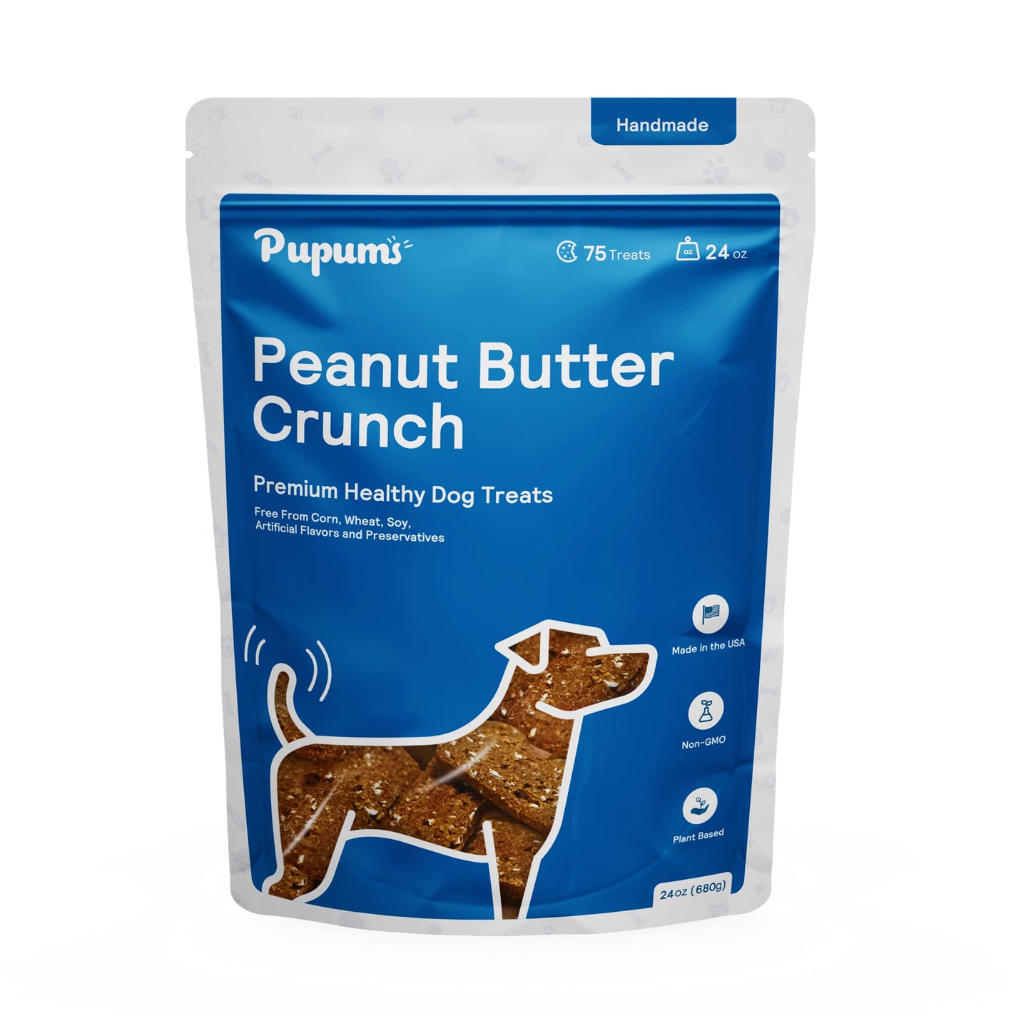 Pupums Peanut Butter Crunchy Dog Treats Natural Human Grade Non-GMO Dog Biscuits Made in USA (24oz)