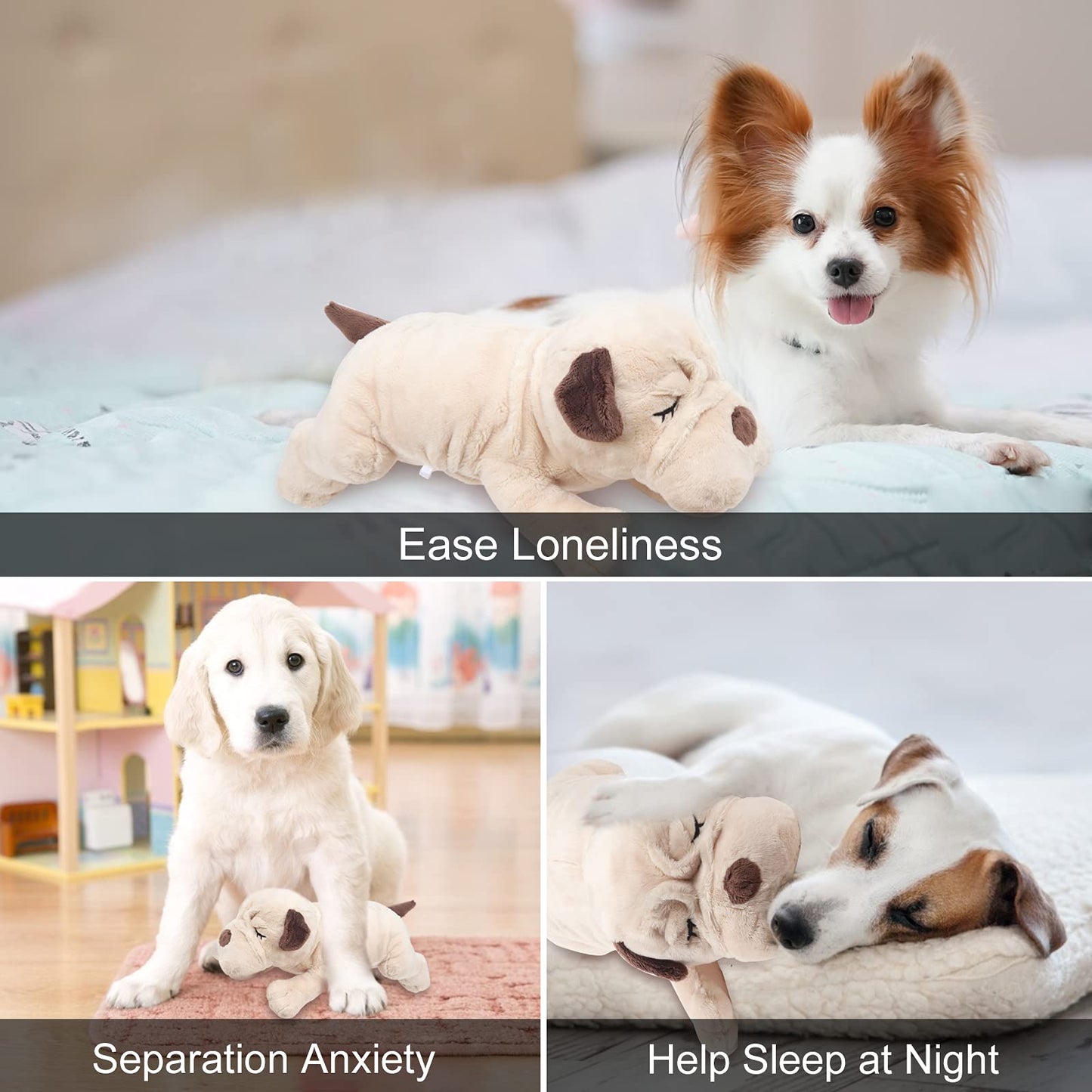 OKAMDERT Heartbeat Puppy Toy,Puppy Separation Anxiety Toy, Puppy Behavioral Training Aid for Dog Sleep Aid Plush, Pet Companion Smart Dog Toys,Beige