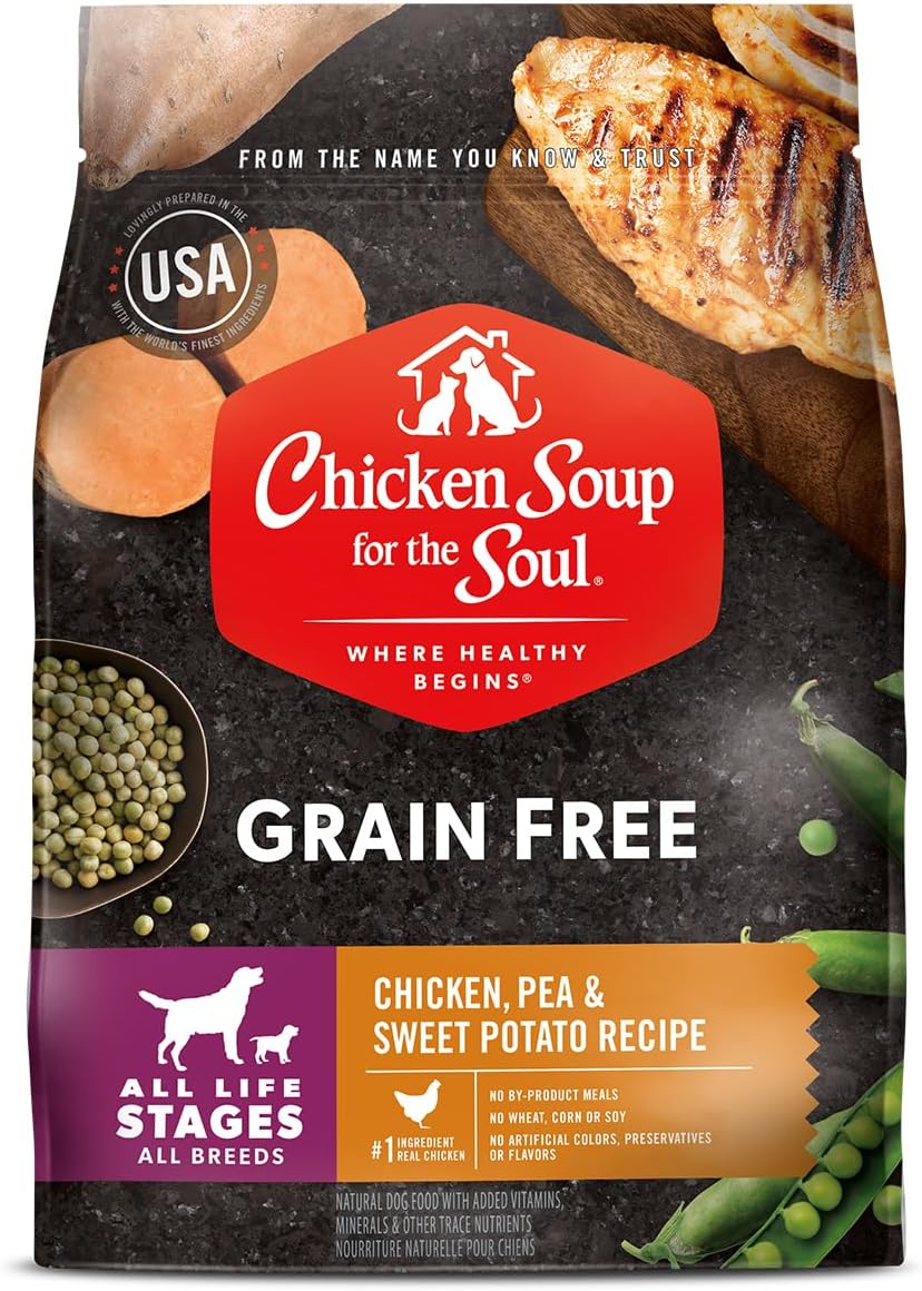 Chicken Soup for the Soul All Natural Premium Grain-Free All Life Stage Dry Dog Food, Real Meat First Ingredient, No By-Products, Added Taurine Supports Heart Health, Chicken, Pea & Sweet Potato, 22lb