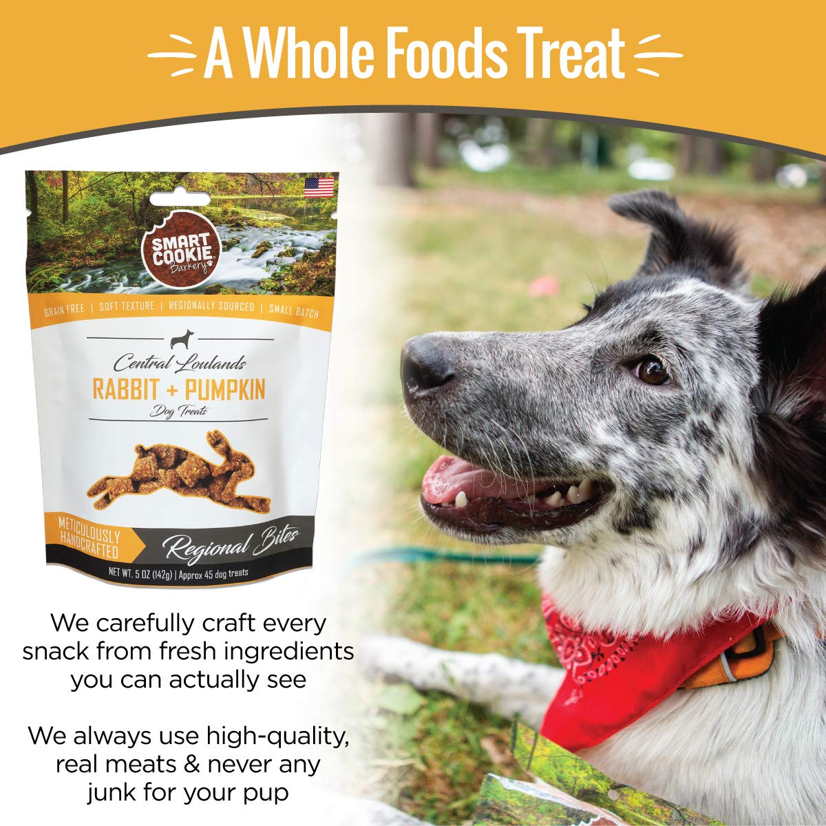 Smart Cookie All Natural Dog Treats - Rabbit & Pumpkin - Training Treats for Dogs & Puppies with Allergies, Sensitive Stomachs - Soft Dog Treats, Grain Free, Chewy, Human-Grade, Made in USA - 5oz Bag