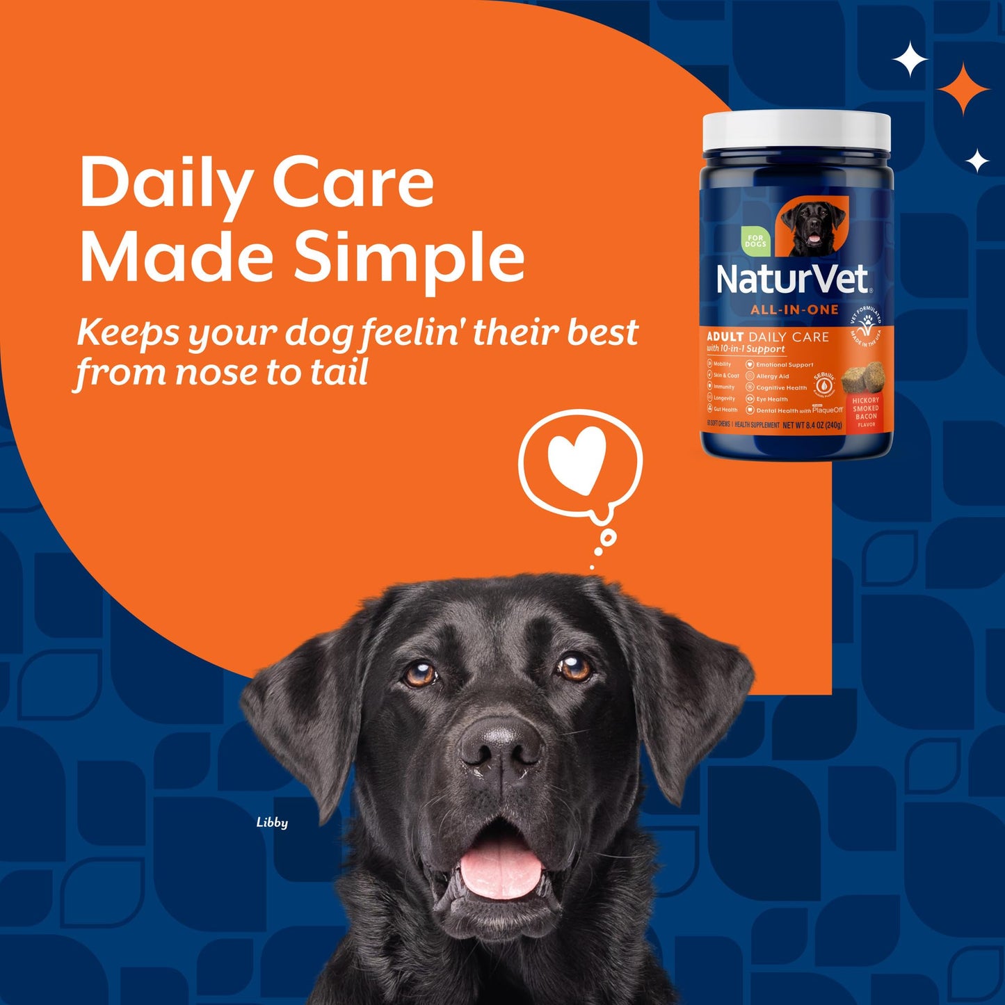 NaturVet All-in-One Adult Dog Daily Care, 10-in-1 Supplement Dog Soft Chews for Mobility, Skin, Digestion, Teeth, Cognition, Eyes, Hickory Smoked Bacon Flavored Pet Supplement for Dogs, 60 Count