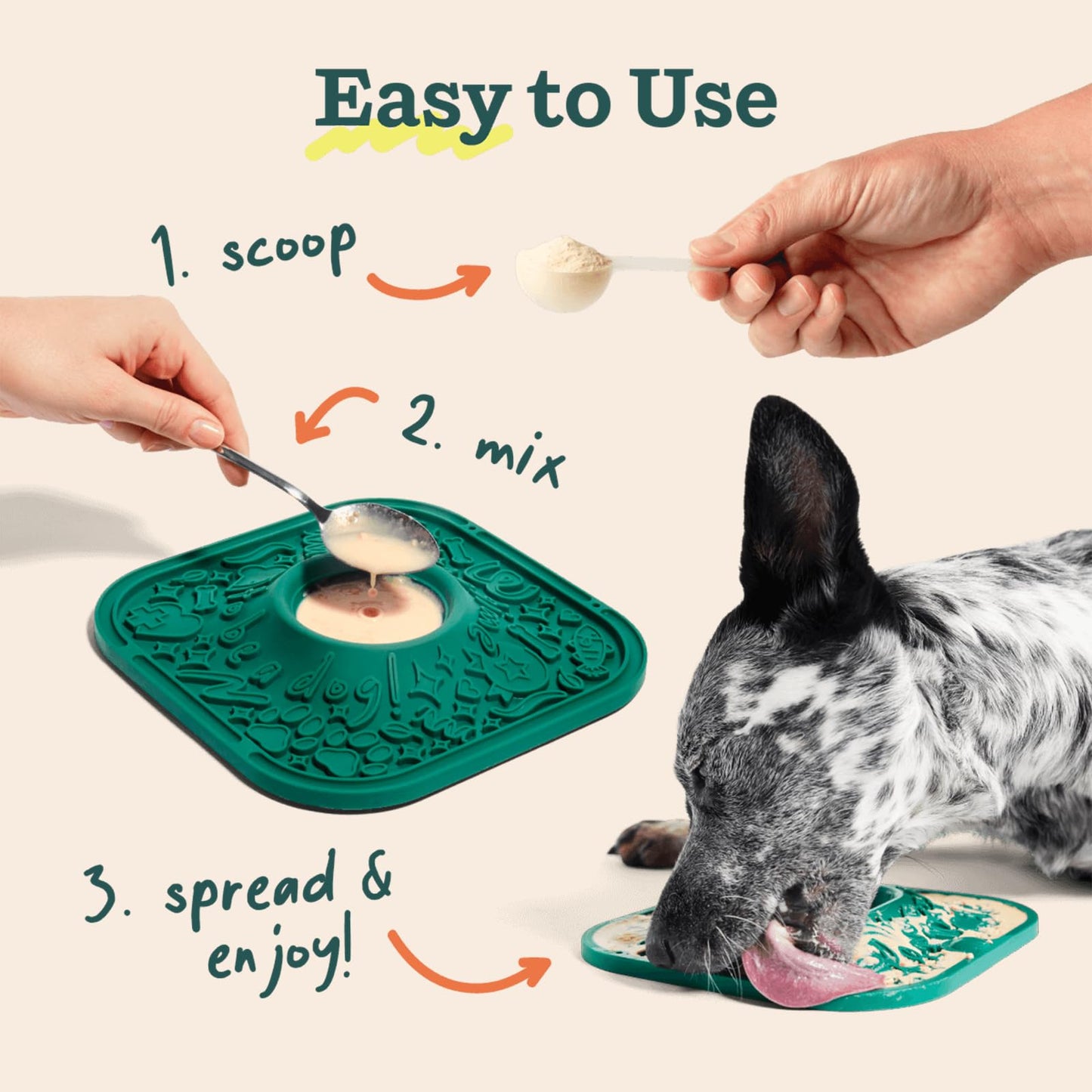 Woof Lick Mat and Calming LickMix Starter Pack Bundle - Dog Enrichment and Spread - Slow Feeder Mat with Non-Slip Design - Delicious, Lower Calorie Mix -Green