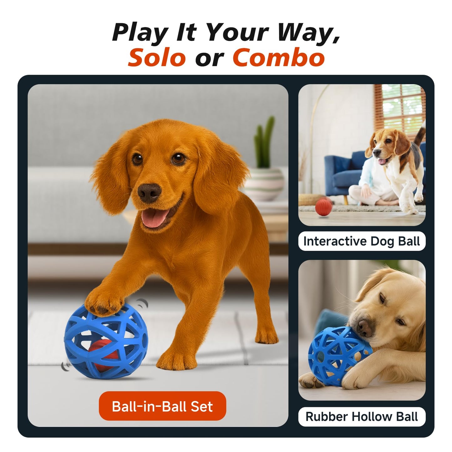 Kytujoy Interactive Dog Toy, Smart Jumping Bouncing Ball Inside Durable Rubber Shell, Automatic Moving Vibrating Ball for Medium/Large Dogs, Dog Enrichment Toy to Keep Them Busy (Blue & Orange)