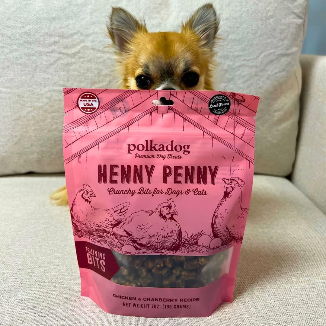Polkadog Henny Penny Crunchy Training Bits – Chicken & Cranberry All Natural, Limited Ingredient Healthy Training Treats for Dogs. Handcrafted & Made in USA. Antioxidant-Rich, for All Breeds – 7oz