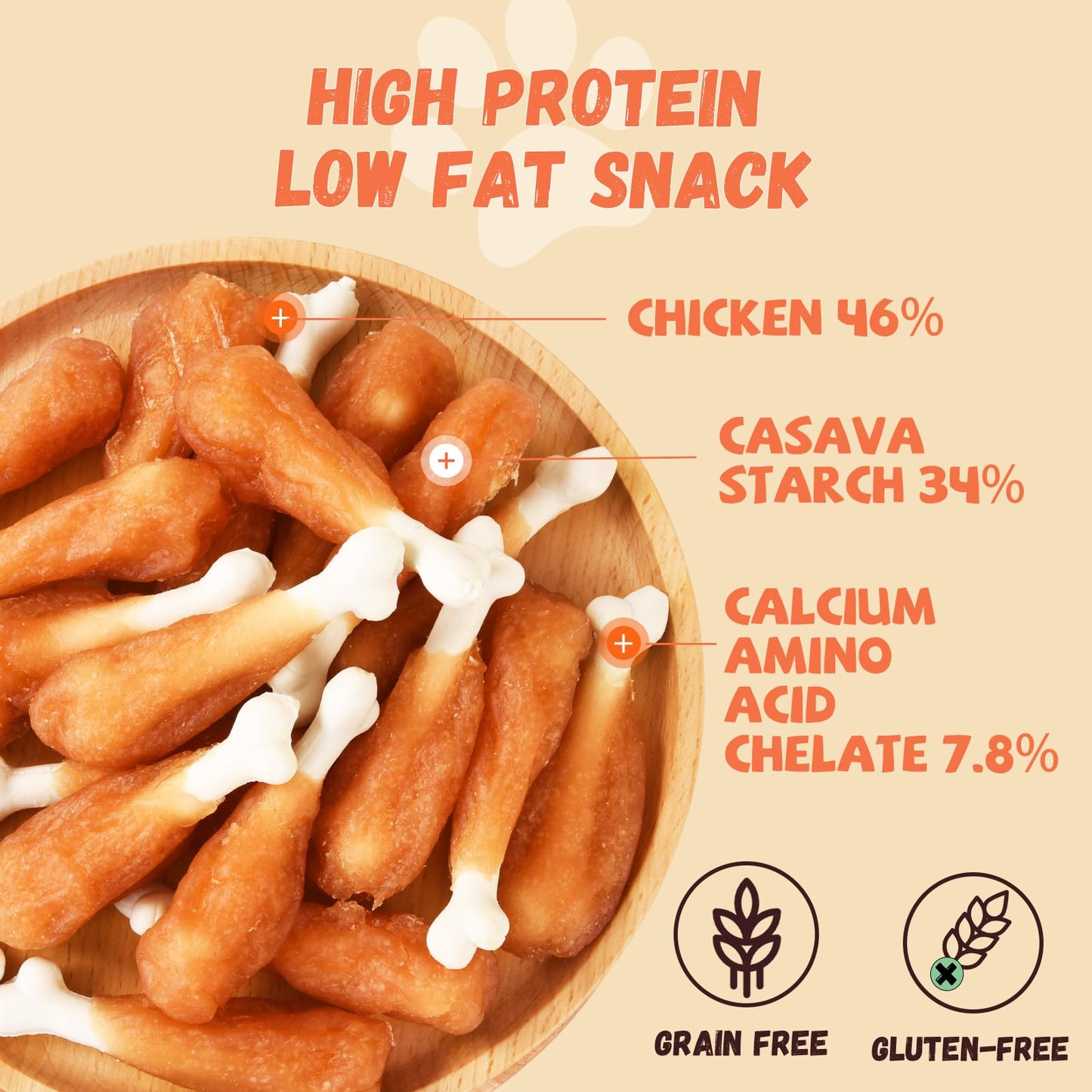 Pawmate Dog Treats Chicken Wrapped Calcium Bone, Rawhide-Free Grain-Free Training Treats for Dogs Teeth Cleanning Breath Fresh Dog Chewy Snacks for Medium Large Dogs 10.6 oz, 18-19 Counts