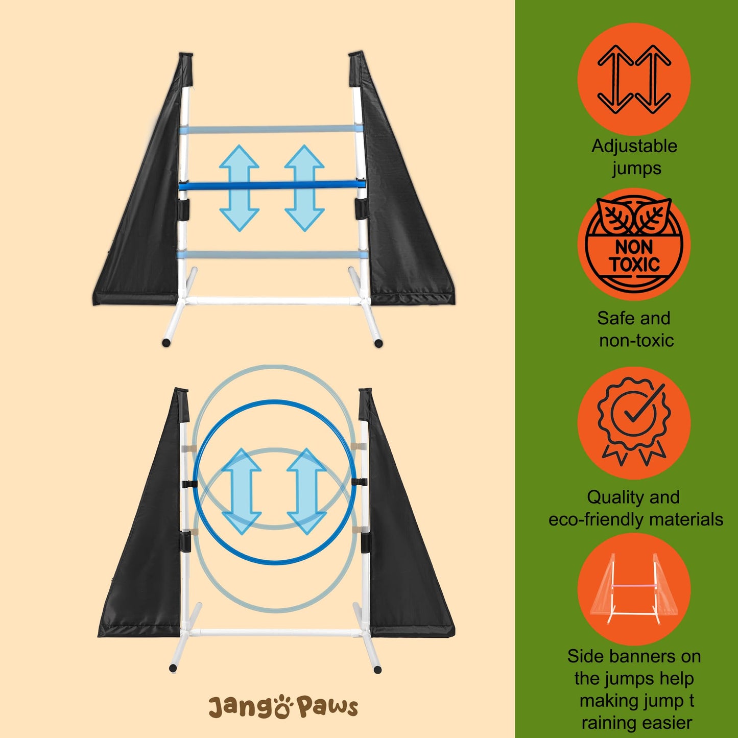 Jango Paws Premium Agility Training Equipment for Dogs - 14pc Complete Dog Training Set with Agility Jumps, Durable Tunnels, Weave Pole - Indoor and Outdoor Dog Exercise and Obstacle Course