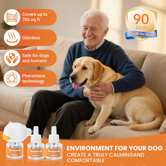 Ouamvh Dog Calming Diffuser,Relaxing Solution for Stress and Anxiety in Dogs, Reducing Scratching and Barking Behaviors in Puppies, Medium, and Large-Sized Dogs,Help Train Dog to Pee