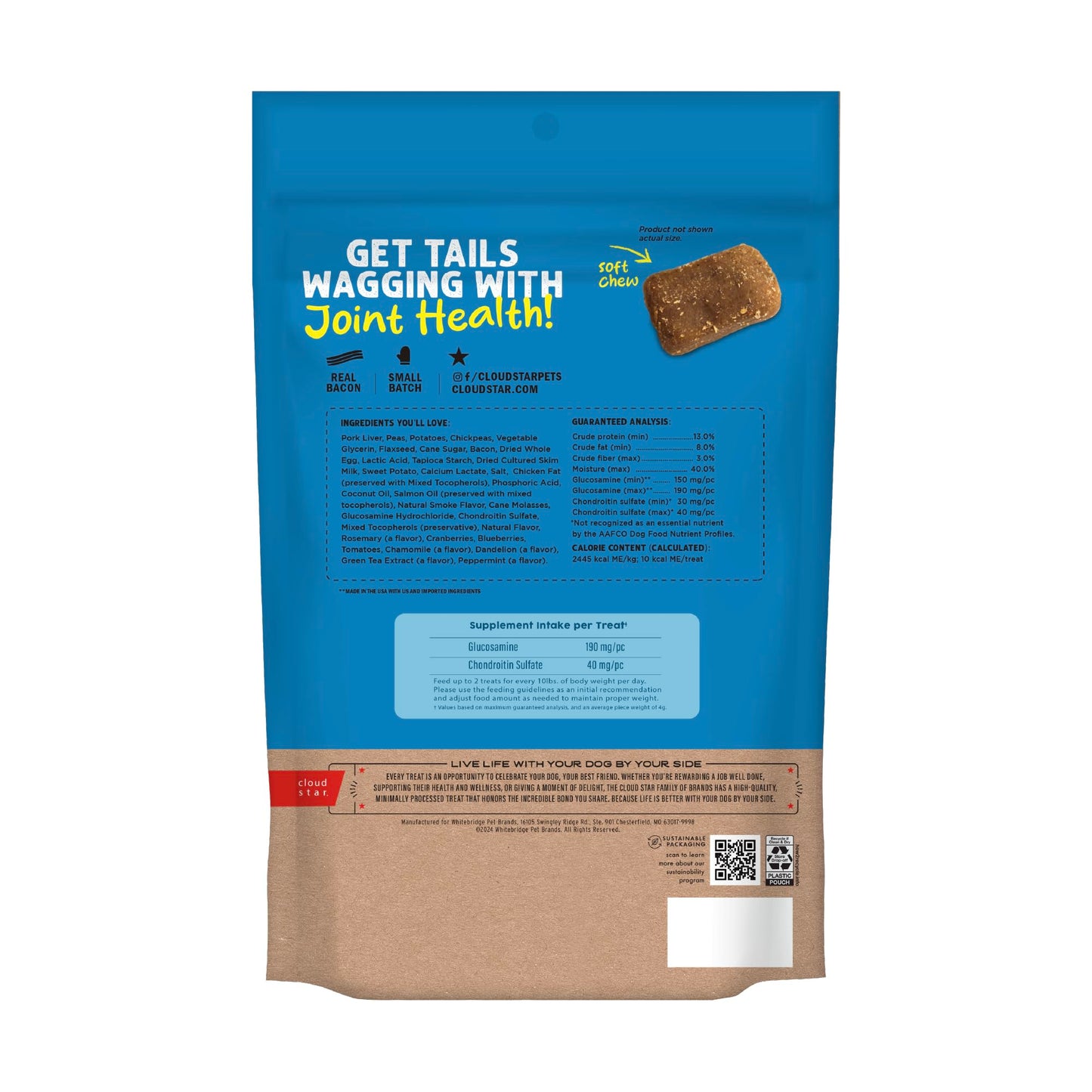 Cloud Star Dynamo Dog Soft Chews Hip & Joint Grain Free Dog Treats, Bacon & Cheese, 14 oz. Pouch