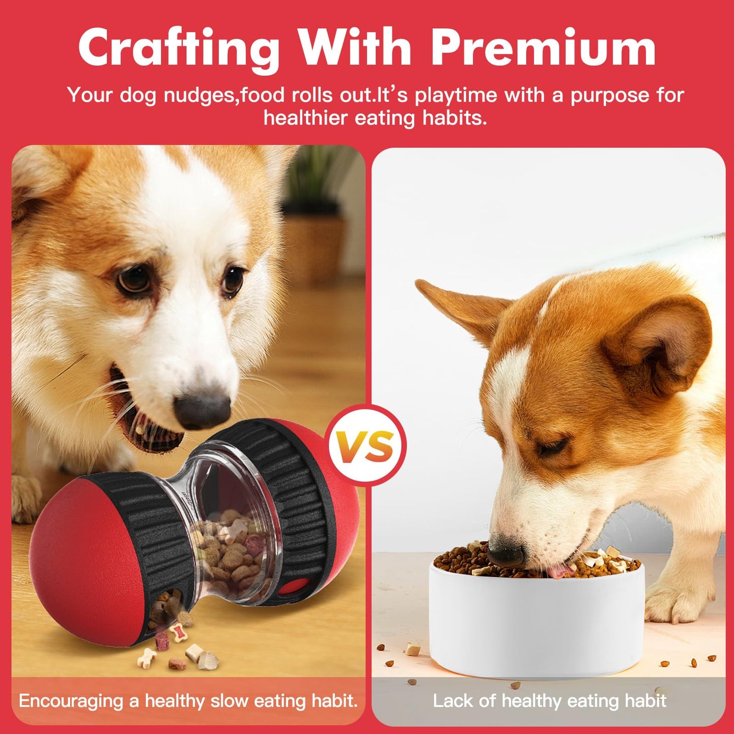 Dog Puzzle Toy for Anxiety Relief - Adjustable Treat Dispensing Ball with Slow Feeder Design, Tough Bite-Resistant Interactive Chase Toy, Enrichment Training Games for Small/Medium/Large Dogs (Red)