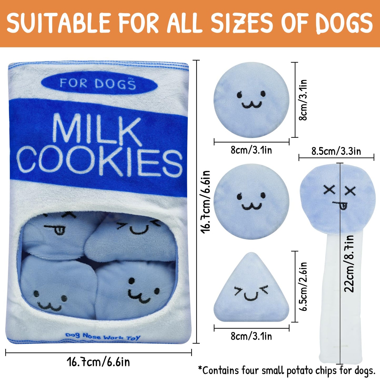 WELOMELO Interactive Treat Puzzle Dog Toy for Boredom and Stimulating, Crinkly Squeaky for Small, Medium and Large Dogs, Snuffle Potato Chips and Cookies (Blue)