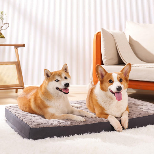 Maihandasi M Waterproof Dog Crate Bed - Soft Comfort Fluffy Memory Foam Pet Bed with Anti-Slip Bottom, Machine Washable Dog Bed for Kennel, 35"x22"x3", Grey