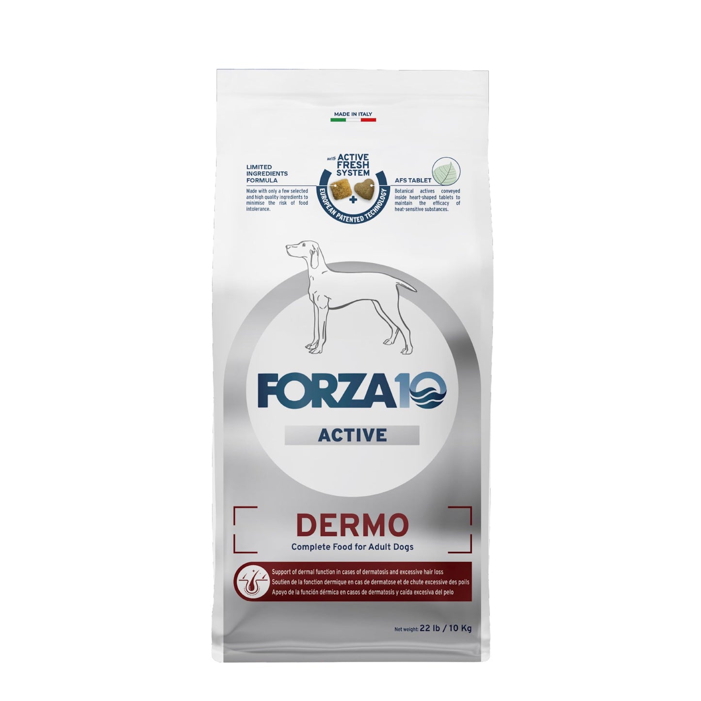 Forza10 Dermo Allergy Dry Dog Food - 22 Pounds - Limited Ingredient Dog Food for Allergies and Itching - for Skin Support, Dermatosis, Hair Loss, Sensitive Stomach for Adult Dogs, Fish Flavor