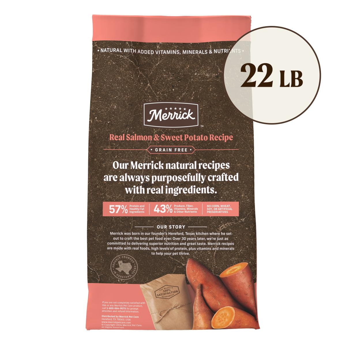 Merrick Premium Grain Free Dry Adult Dog Food, Wholesome And Natural Kibble With Real Salmon And Sweet Potato - 22.0 lb. Bag