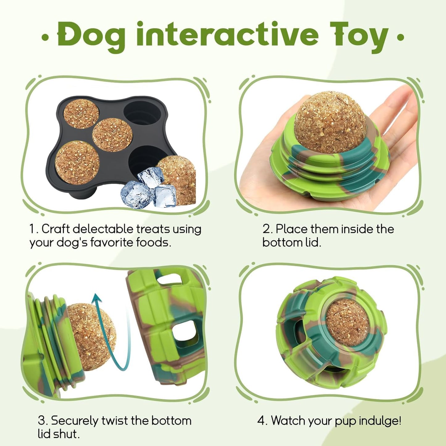 Dog Frozen Treat Toy - Dog Toys to Keep Them Busy, 4 in 1 Interactive Puzzle Chew Toy with Treat Dispensing, Freezable Fillable, Safe Chew-Resistant Design for Anxiety Relief and Cognitive Enrichment
